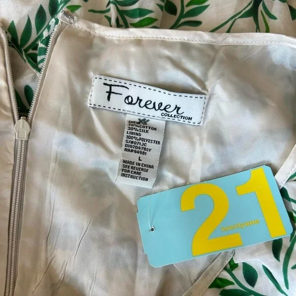 Forever 21 Cream & Green Knee Length Sleeveless Ruffle Dress L - Picture 5 of 7